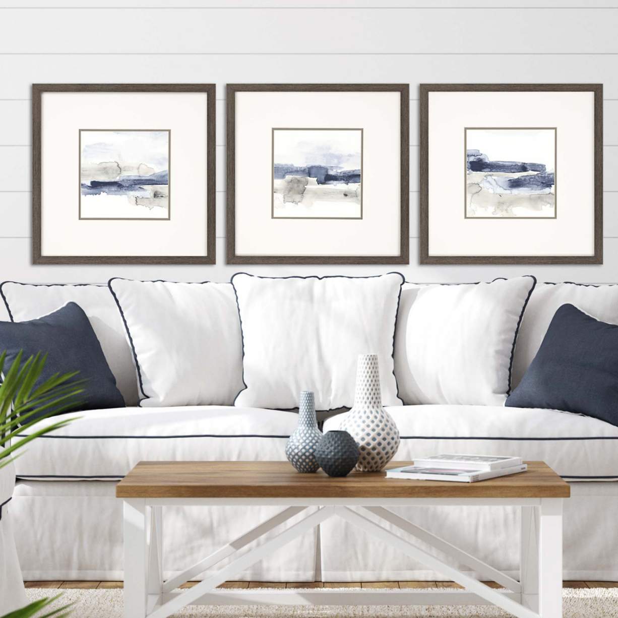 Shoreline Blues I 21"W 3-Piece Framed Giclee Wall Art Set