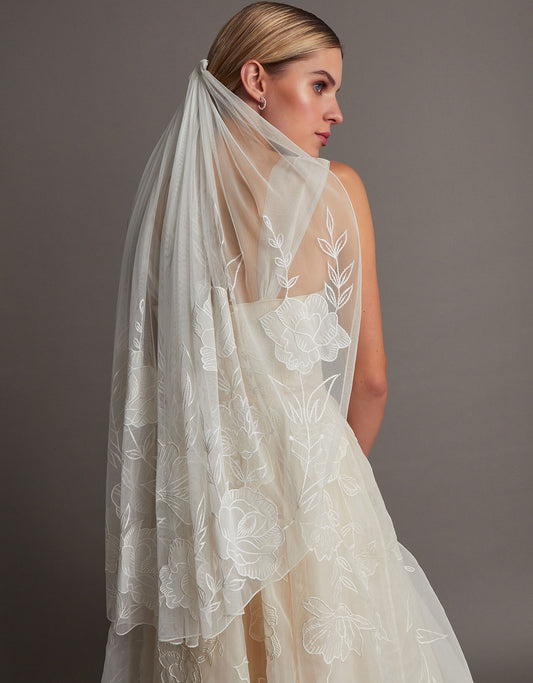 Floral embroidered bridal veil
