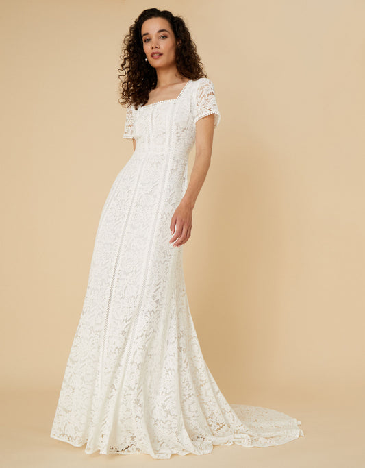 Kim square neck lace bridal dress ivory