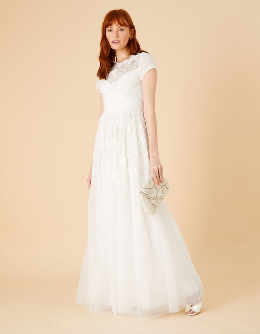 Sylvia embroidered bridal dress in recycled polyester ivory