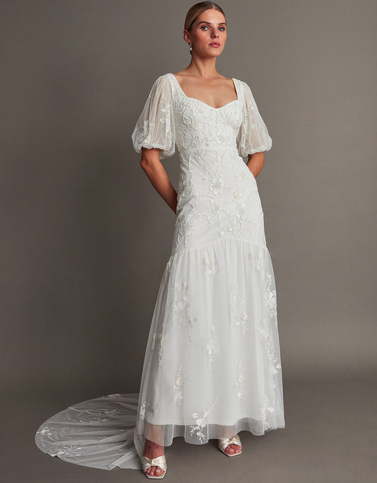 Violet embellished bridal dress ivory