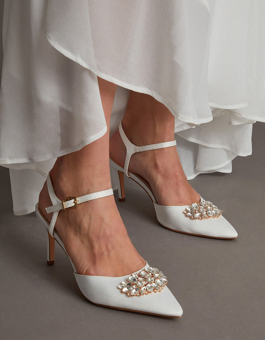Two-part diamante trim bridal shoes ivory