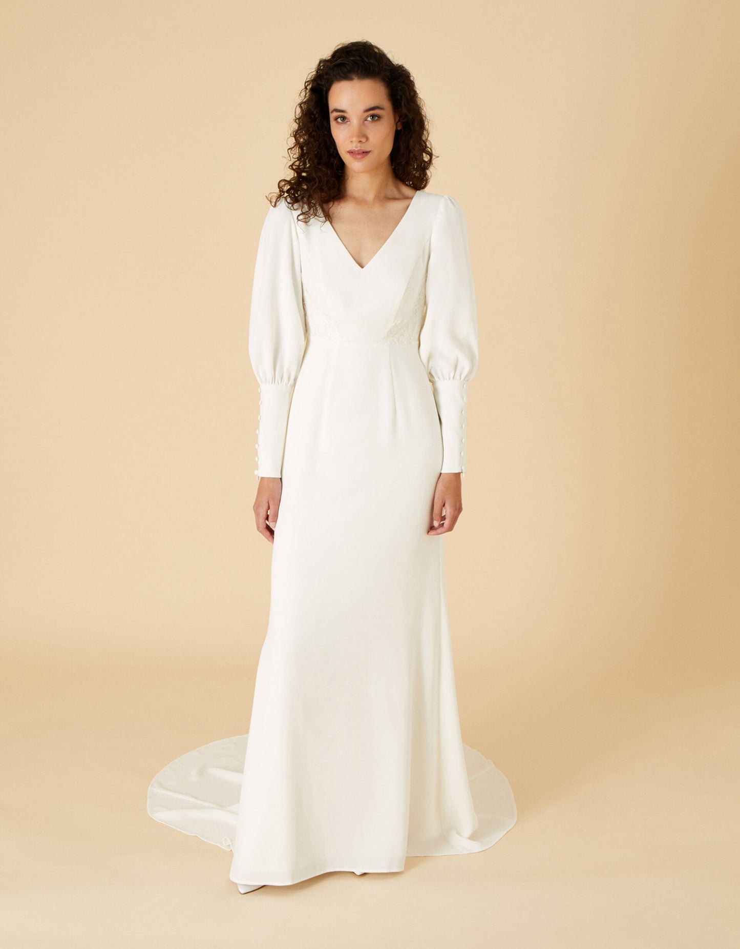 Briana button sleeve bridal maxi dress ivory