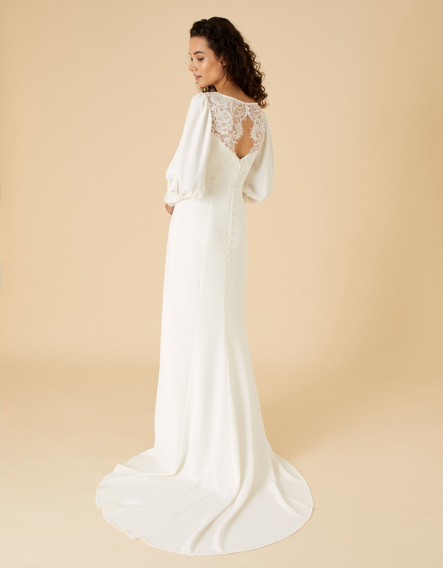 Briana button sleeve bridal maxi dress ivory
