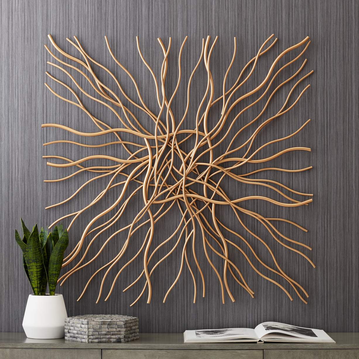 39 3/4" x 40" Modern Metal Gold Wall Art