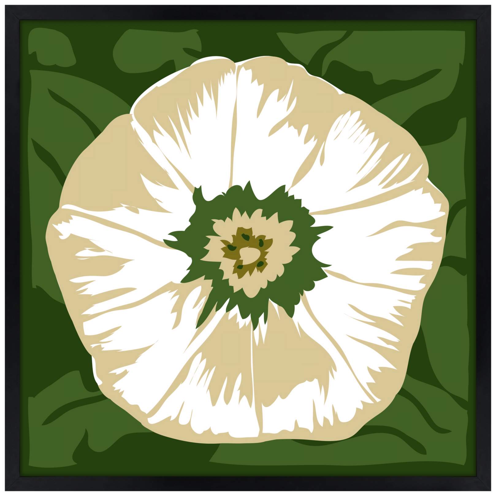 White Flower 21" Square Black Giclee Wall Art