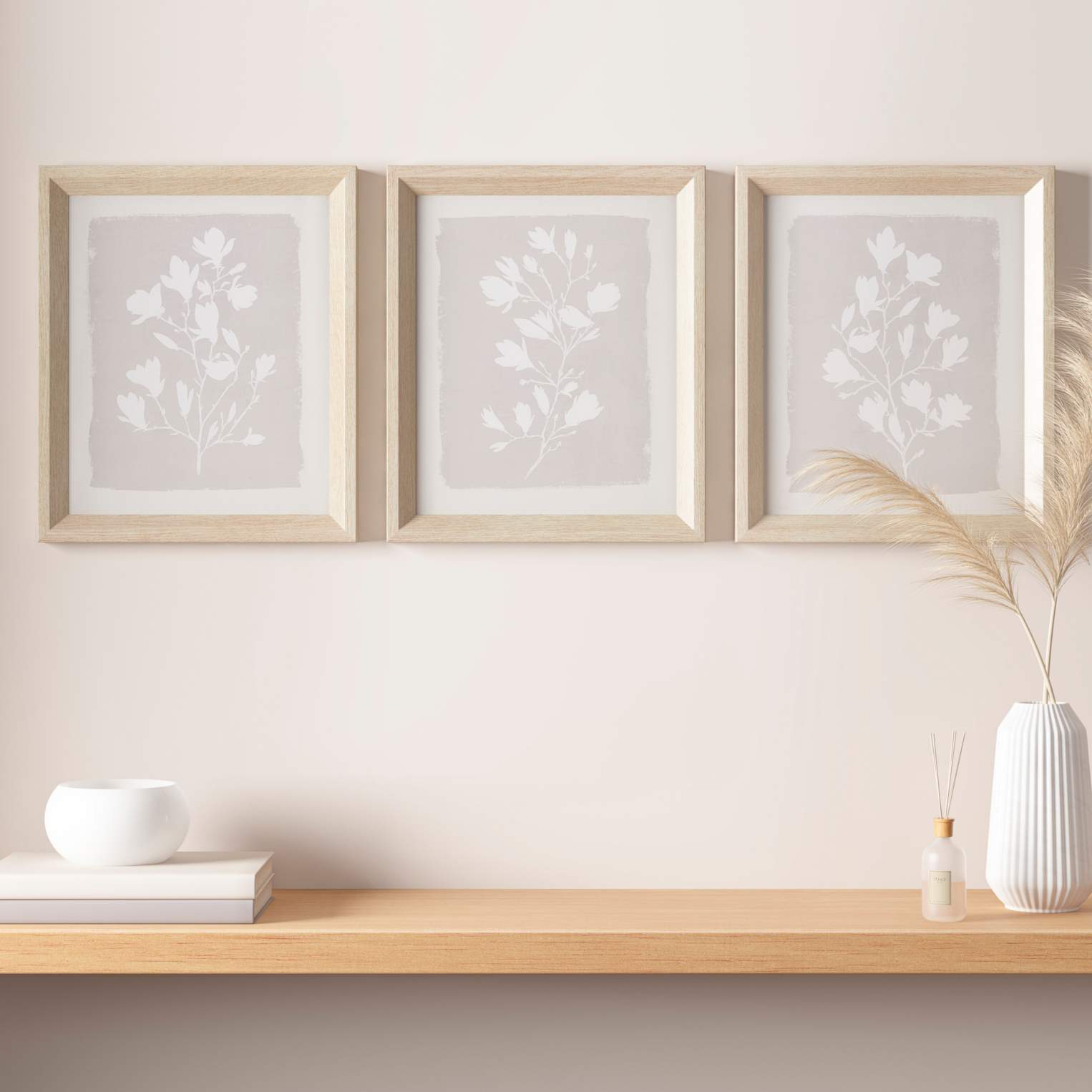 Fair Florets 16 3/4" High Beige Framed 3-Piece Wall Art Set