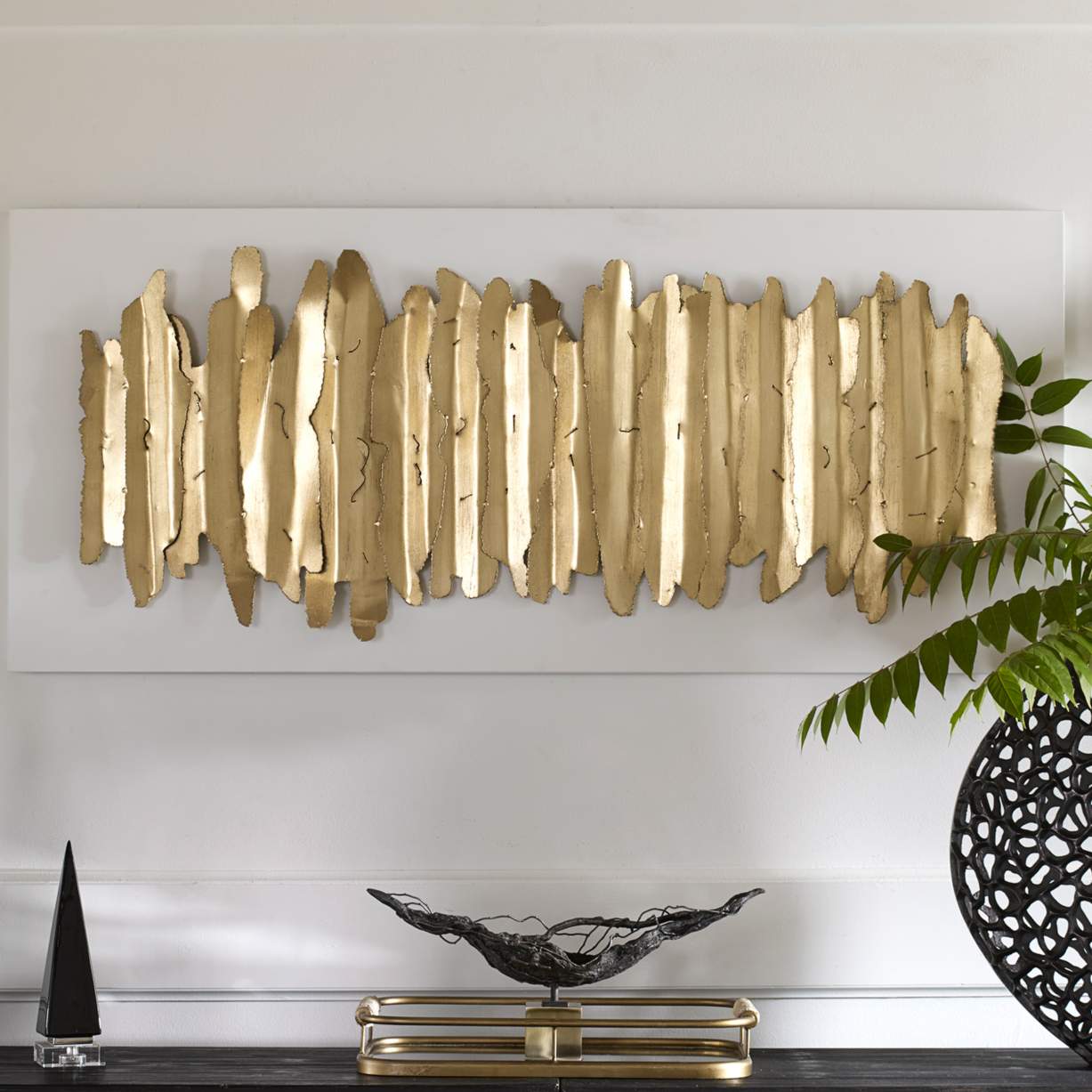 Lev 55 1/4" High Gold and White Metal Wall Art