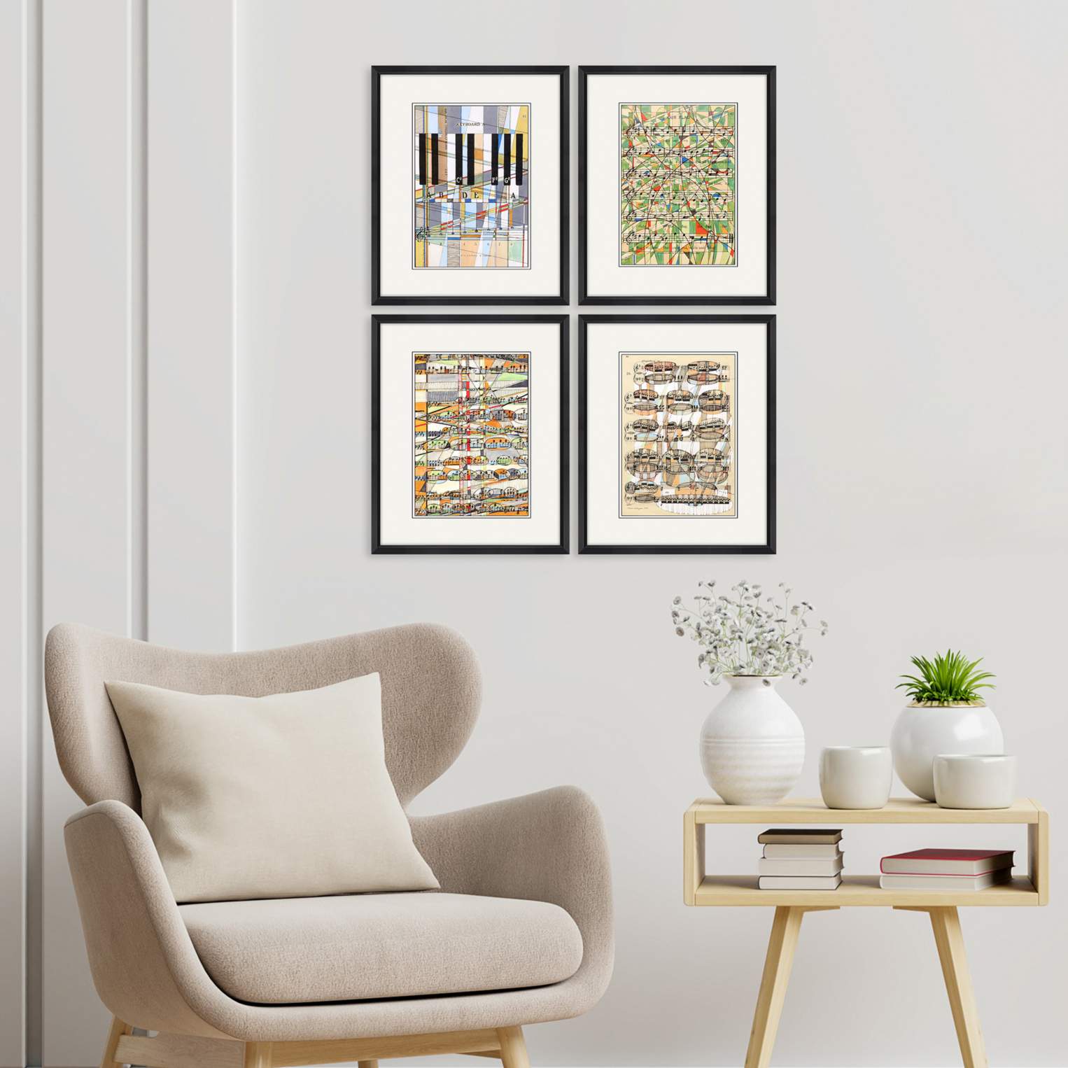 Geometry of Music 22" High 4-Piece Framed Wall Art Set