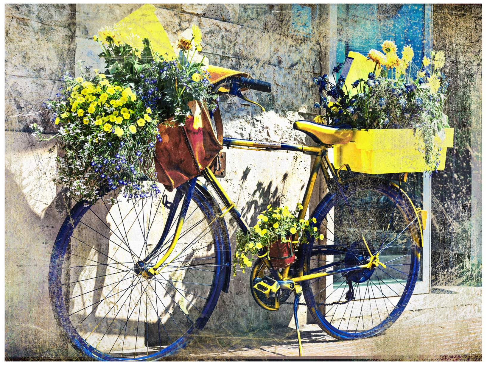 Blue & Yellow Bike 40"W Indoor-Outdoor Giclee Wall Art