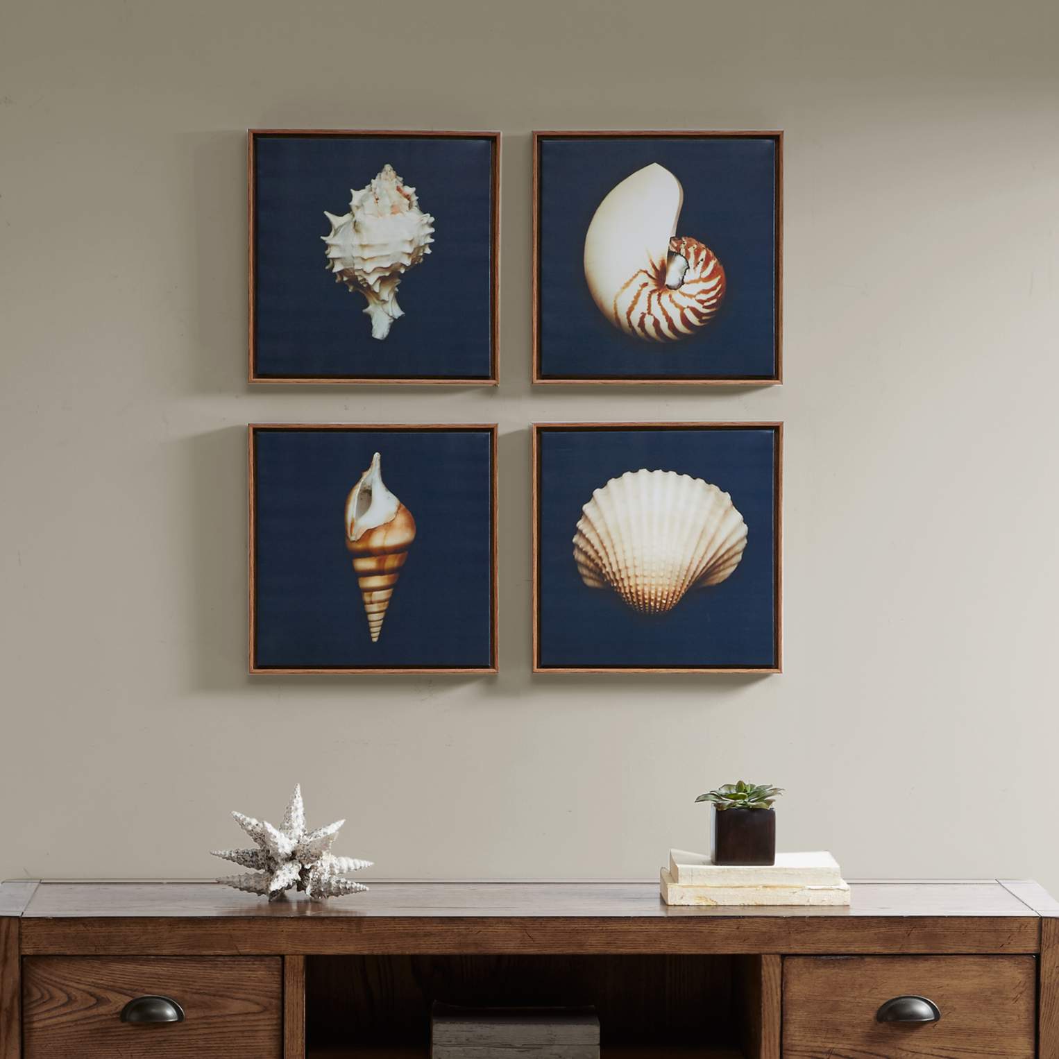 Ocean Seashells 12" Square 4-Piece Canvas Wall Art Set