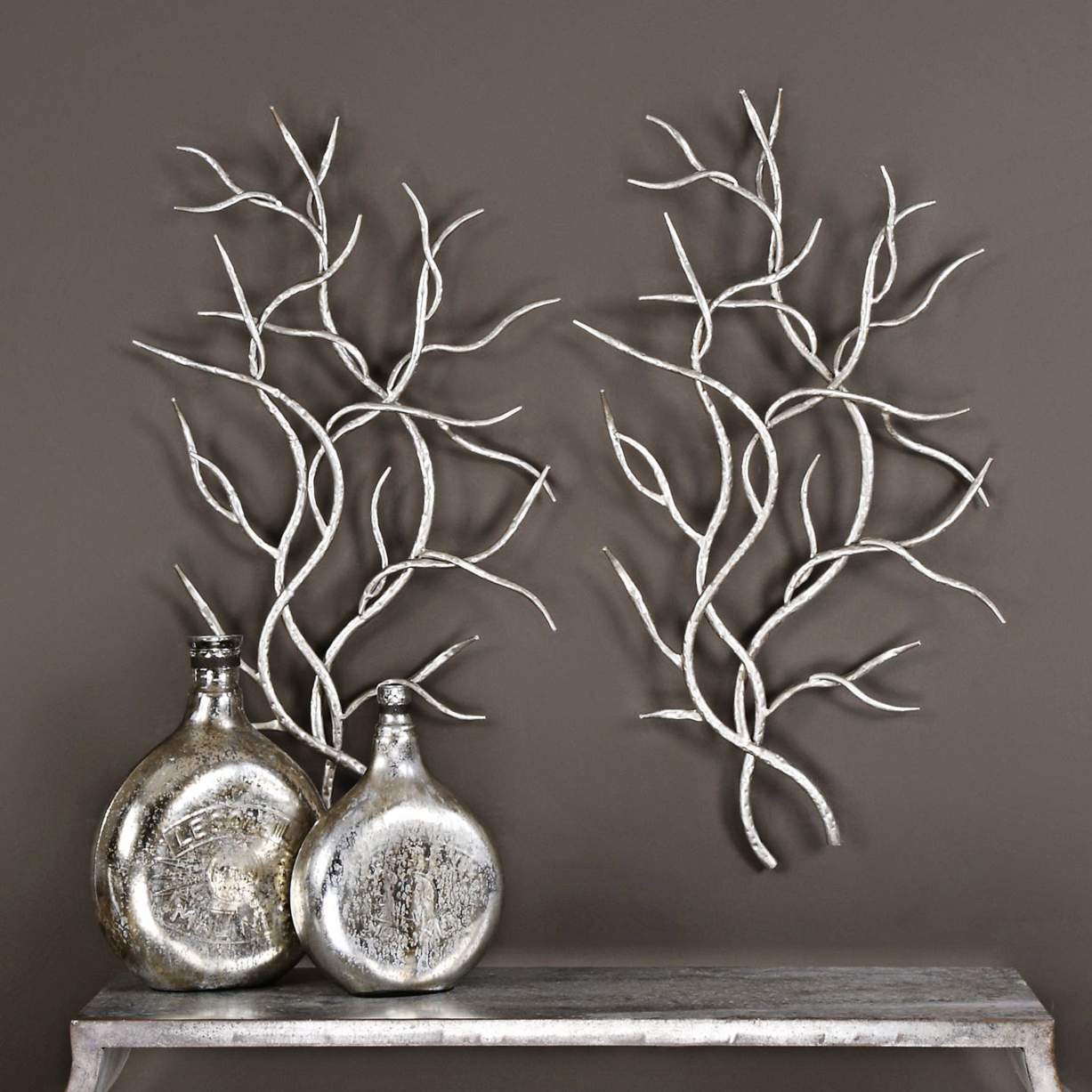 Silver Branches 36 3/4"H Metal Wall Art Set of 2