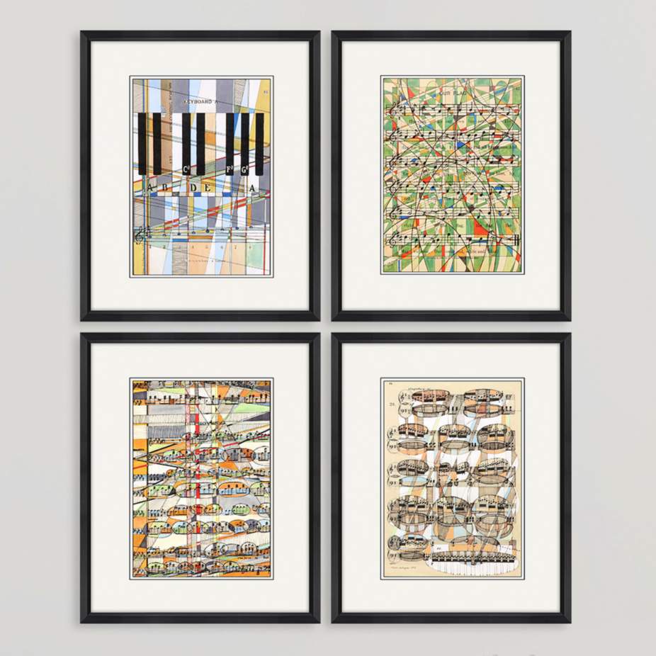 Geometry of Music 22" High 4-Piece Framed Wall Art Set