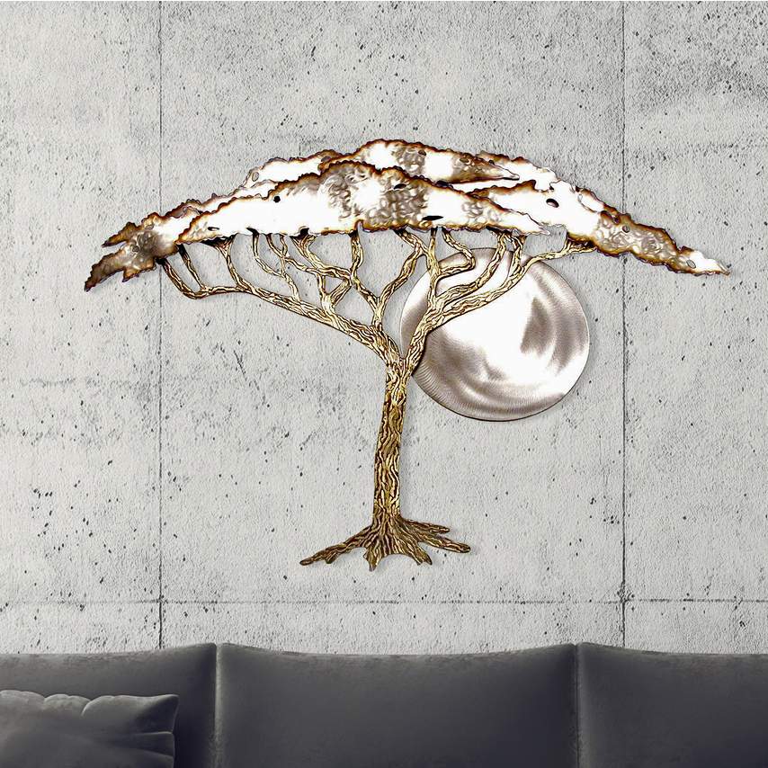 Acacia Tree in Moonlight 45" Wide Outdoor Metal Wall Art