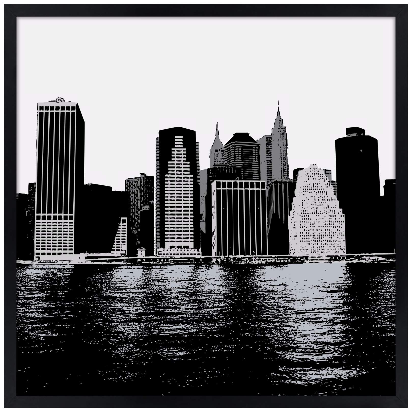 New York Skyline 21" Square Black Giclee Wall Art