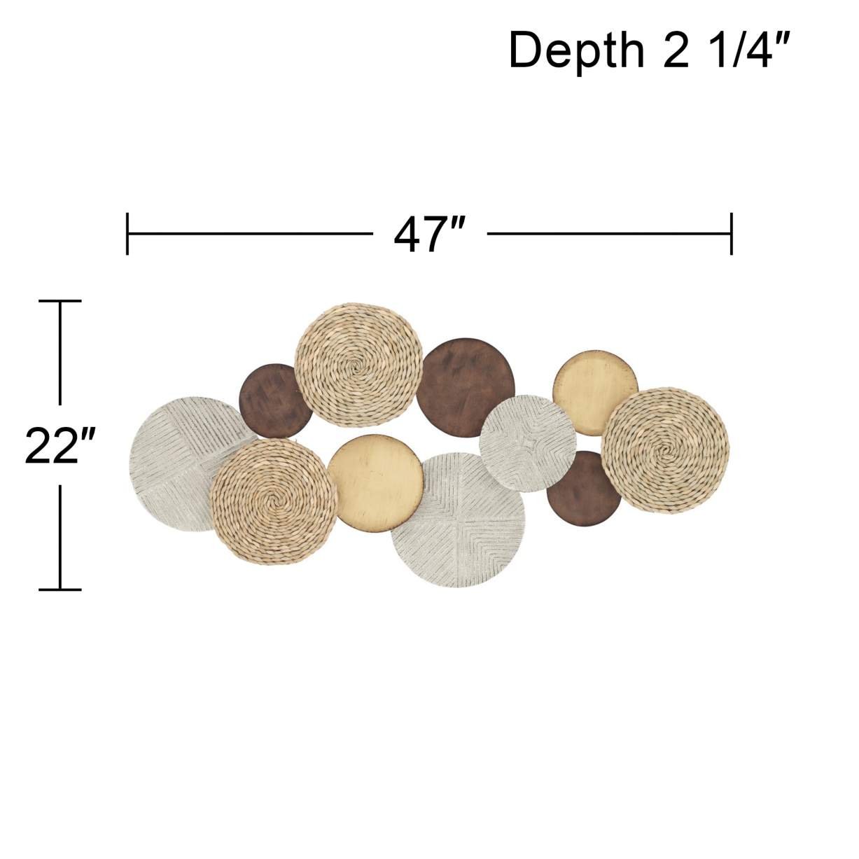 Tempus 47" Wide Gold White-Washed Seagrass Disk Wall Art